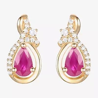 (J-K/I2-I3) Womens Gemstone and 1/10 CT. T.W. Natural Diamond 10K Gold Pear Drop Earrings