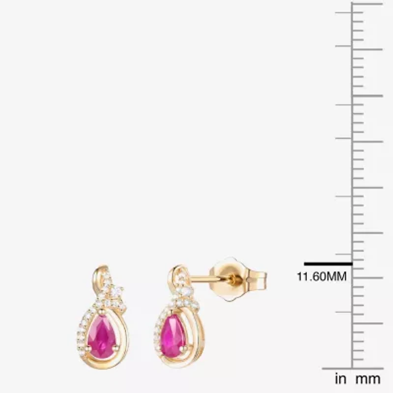 (J-K/I2-I3) Womens Gemstone and 1/10 CT. T.W. Natural Diamond 10K Gold Pear Drop Earrings