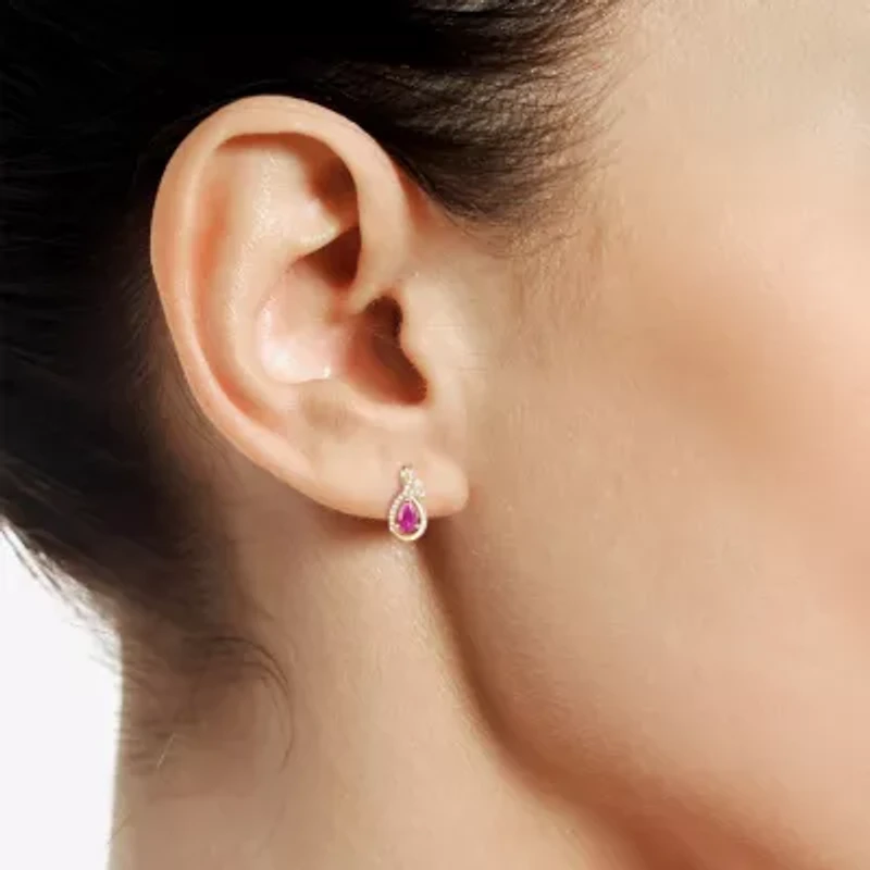 (J-K/I2-I3) Womens Gemstone and 1/10 CT. T.W. Natural Diamond 10K Gold Pear Drop Earrings