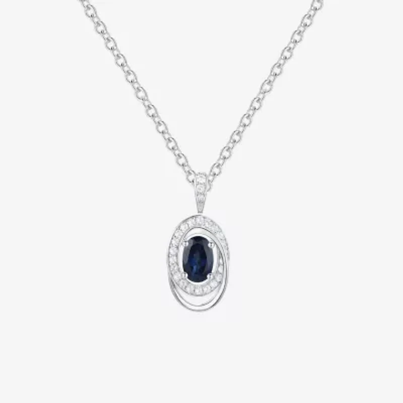(I-J/I2-I3) Womens 1/10 CT. T.W. Genuine Blue Sapphire 10K White Gold Oval 18 Inch Pendant Necklace