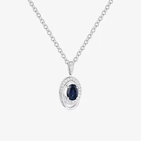 (I-J/I2-I3) Womens 1/10 CT. T.W. Genuine Blue Sapphire 10K White Gold Oval 18 Inch Pendant Necklace
