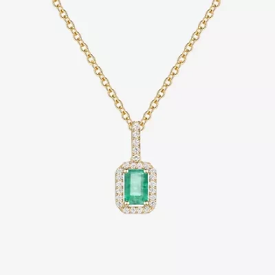 (J-K/I2-I3) Womens 1/6 CT. T.W. Genuine Green Emerald 10K Gold 18 Inch Pendant Necklace