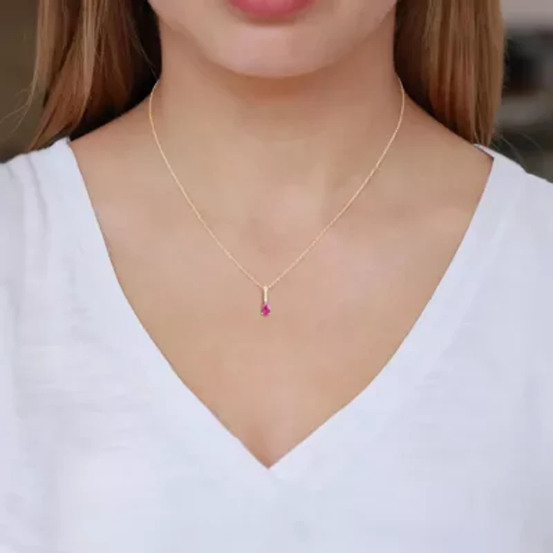 (J-K/I2-I3) Womens Diamond Accent & Gemstone 10K Gold Pear 18 Inch Pendant Necklace
