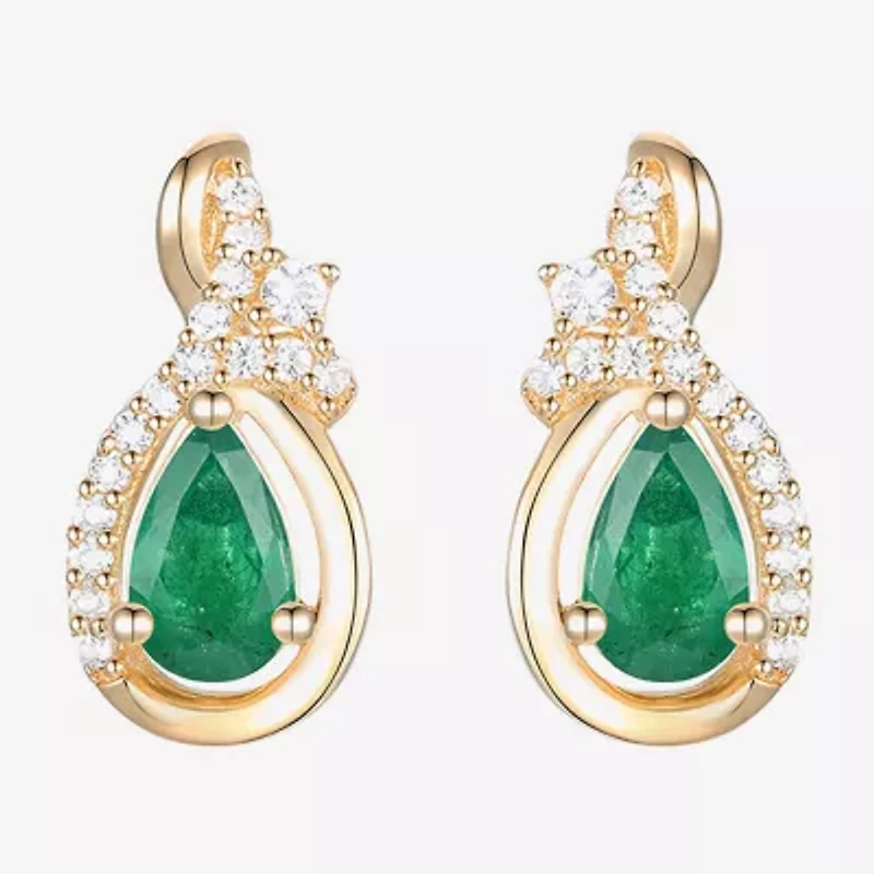 (J-K/I2-I3) Womens Gemstone and 1/10 CT. T.W. Natural Diamond 10K Gold Pear Drop Earrings