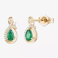 (J-K/I2-I3) Womens Gemstone and 1/10 CT. T.W. Natural Diamond 10K Gold Pear Drop Earrings