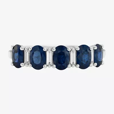 (I-J/I2-I3) Womens 1/10 CT. T.W. Genuine Blue Sapphire 10K White Gold Band