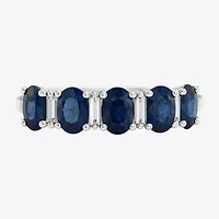 (I-J/I2-I3) Womens 1/10 CT. T.W. Genuine Blue Sapphire 10K White Gold Band
