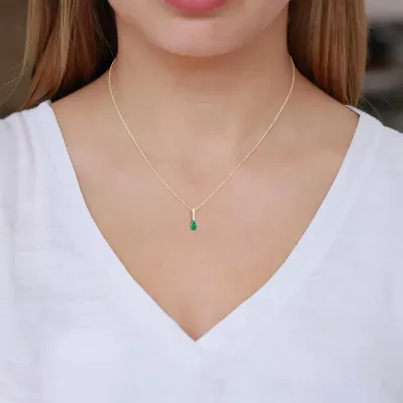 (J-K/I2-I3) Womens Diamond Accent & Gemstone 10K Gold Pear 18 Inch Pendant Necklace