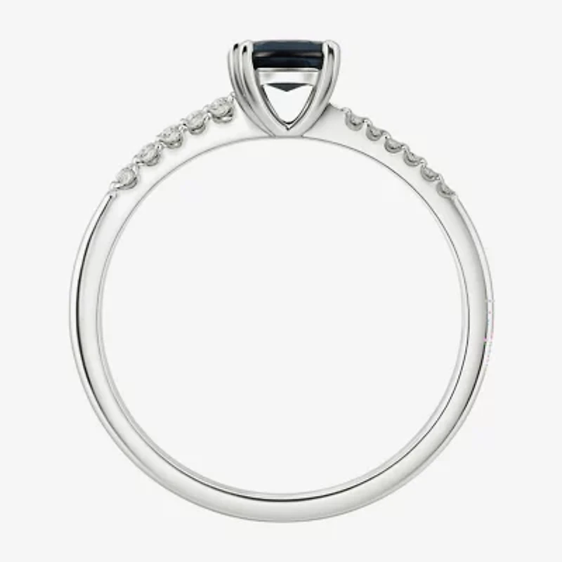 (J-K/I2-I3) Womens 1/10 CT. T.W. Genuine Blue Sapphire 10K White Gold Oval Side Stone Bypass Cocktail Ring