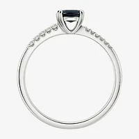 (J-K/I2-I3) Womens 1/10 CT. T.W. Genuine Blue Sapphire 10K White Gold Oval Side Stone Bypass  Cocktail Ring