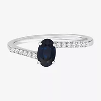 (J-K/I2-I3) Womens 1/10 CT. T.W. Genuine Blue Sapphire 10K White Gold Oval Side Stone Bypass  Cocktail Ring