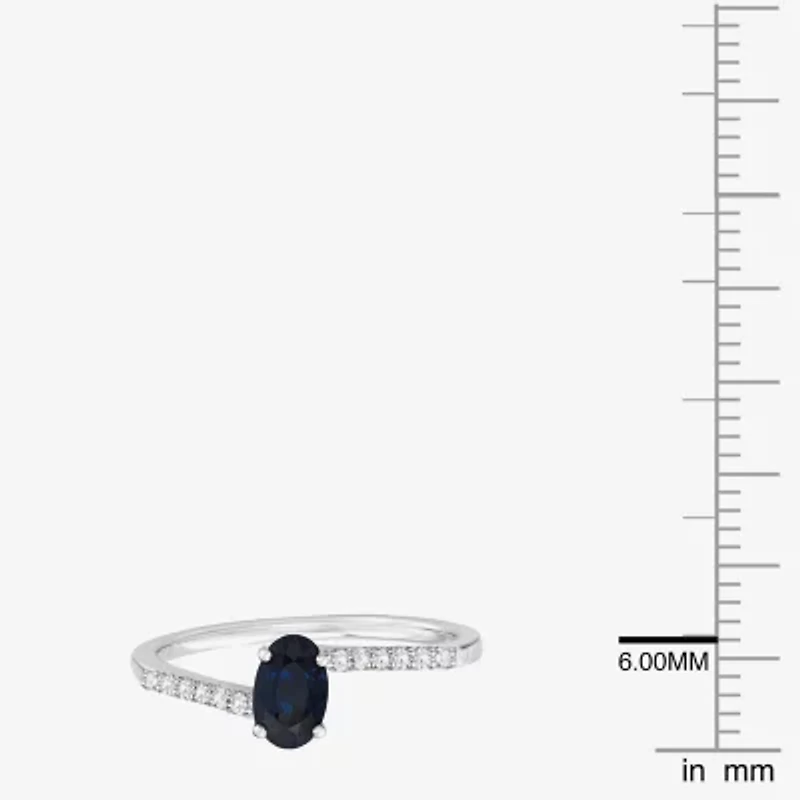 (J-K/I2-I3) Womens 1/10 CT. T.W. Genuine Blue Sapphire 10K White Gold Oval Side Stone Bypass Cocktail Ring