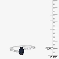 (J-K/I2-I3) Womens 1/10 CT. T.W. Genuine Blue Sapphire 10K White Gold Oval Side Stone Bypass  Cocktail Ring
