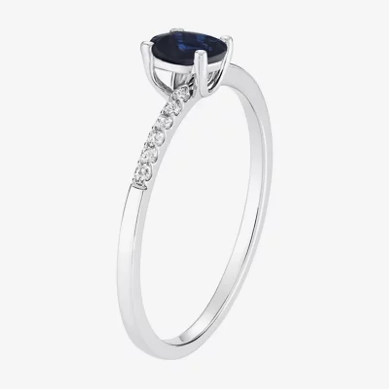 (J-K/I2-I3) Womens 1/10 CT. T.W. Genuine Blue Sapphire 10K White Gold Oval Side Stone Bypass Cocktail Ring