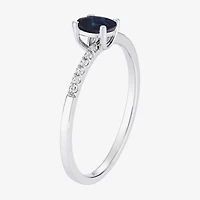 (J-K/I2-I3) Womens 1/10 CT. T.W. Genuine Blue Sapphire 10K White Gold Oval Side Stone Bypass  Cocktail Ring