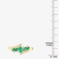 (J-K/I2-I3) Womens Diamond Accent Genuine Green Emerald 10K Gold Marquise Side Stone Bypass  Cocktail Ring