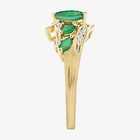 (J-K/I2-I3) Womens Diamond Accent Genuine Green Emerald 10K Gold Marquise Side Stone Bypass  Cocktail Ring