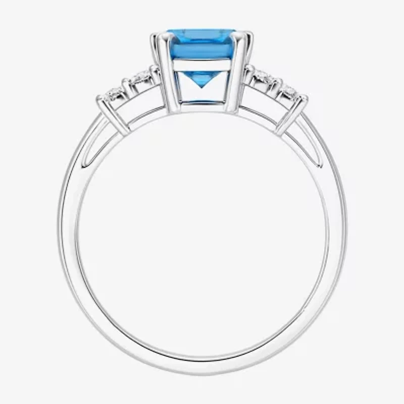 (J-K/I2-I3) Womens 1/10 CT. T.W. Genuine Blue Topaz 10K White Gold Side Stone Cocktail Ring