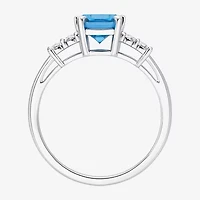 (J-K/I2-I3) Womens 1/10 CT. T.W. Genuine Blue Topaz 10K White Gold Side Stone Cocktail Ring