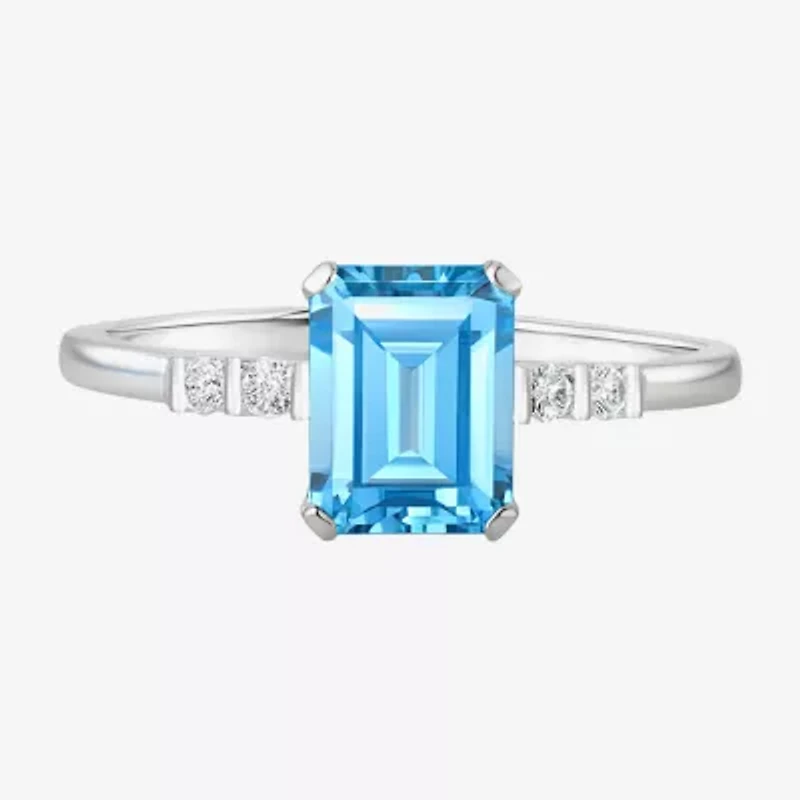 (J-K/I2-I3) Womens 1/10 CT. T.W. Genuine Blue Topaz 10K White Gold Side Stone Cocktail Ring