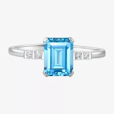 (J-K/I2-I3) Womens 1/10 CT. T.W. Genuine Blue Topaz 10K White Gold Side Stone Cocktail Ring