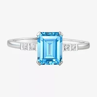 (J-K/I2-I3) Womens 1/10 CT. T.W. Genuine Blue Topaz 10K White Gold Side Stone Cocktail Ring