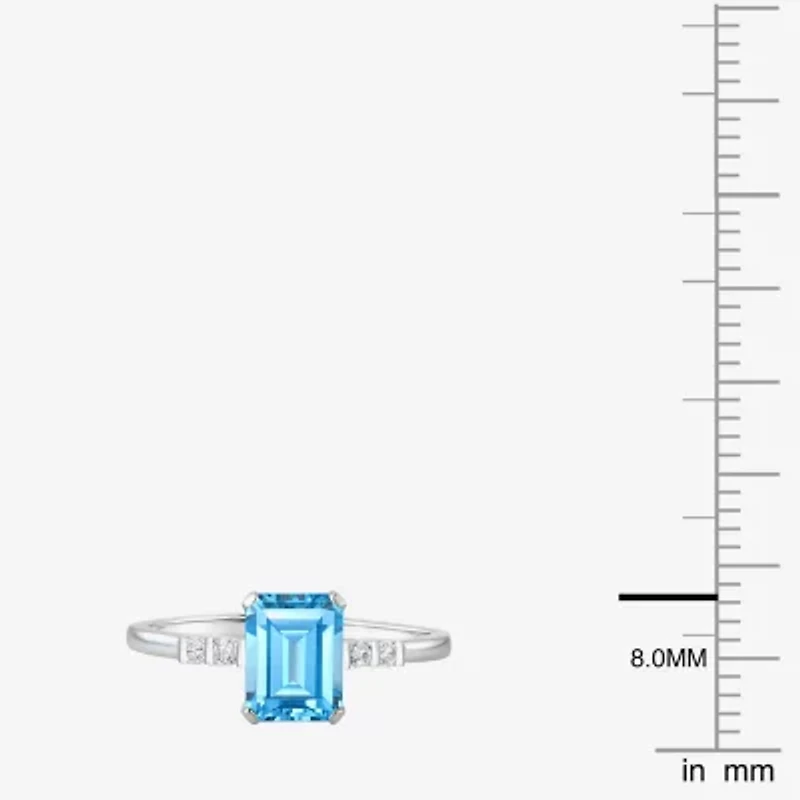(J-K/I2-I3) Womens 1/10 CT. T.W. Genuine Blue Topaz 10K White Gold Side Stone Cocktail Ring
