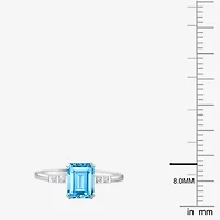 (J-K/I2-I3) Womens 1/10 CT. T.W. Genuine Blue Topaz 10K White Gold Side Stone Cocktail Ring