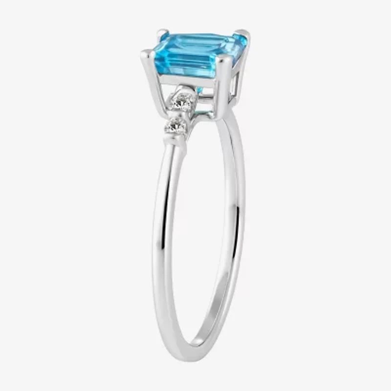(J-K/I2-I3) Womens 1/10 CT. T.W. Genuine Blue Topaz 10K White Gold Side Stone Cocktail Ring