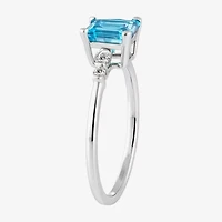 (J-K/I2-I3) Womens 1/10 CT. T.W. Genuine Blue Topaz 10K White Gold Side Stone Cocktail Ring