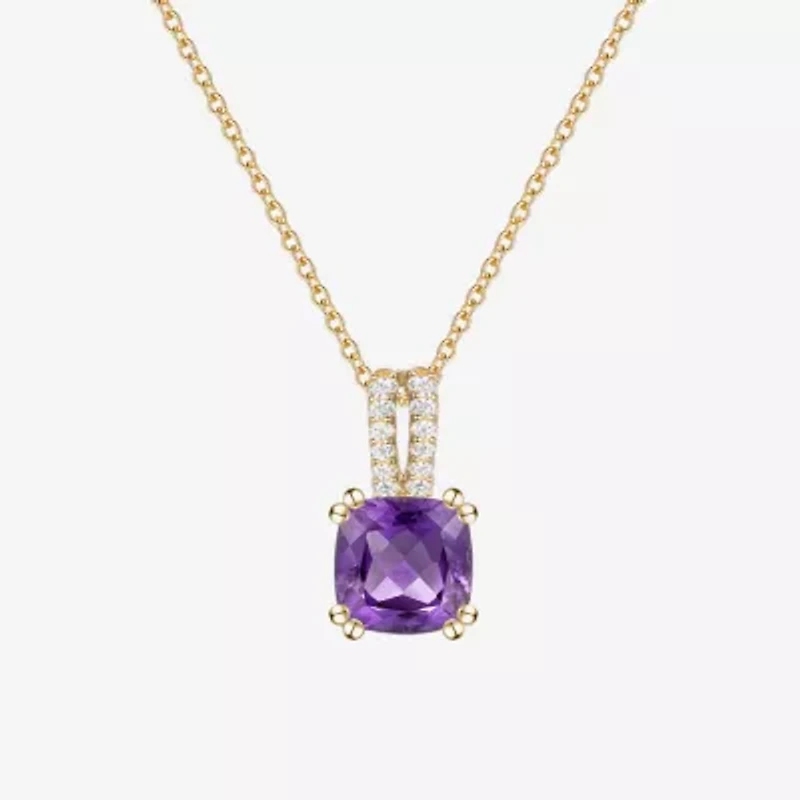 (I-J/I2-I3) Womens Diamond Accent and Gemstone 10K Gold Cushion 18 Inch Pendant Necklace