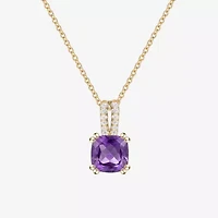 (I-J/I2-I3) Womens Diamond Accent and Gemstone 10K Gold Cushion 18 Inch Pendant Necklace