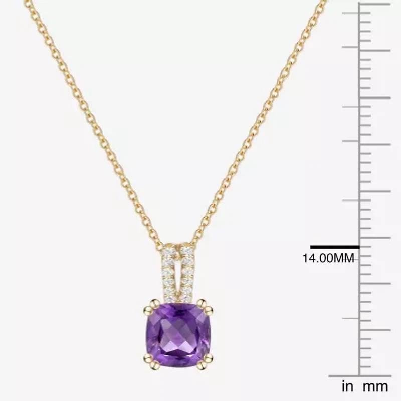 (I-J/I2-I3) Womens Diamond Accent and Gemstone 10K Gold Cushion 18 Inch Pendant Necklace