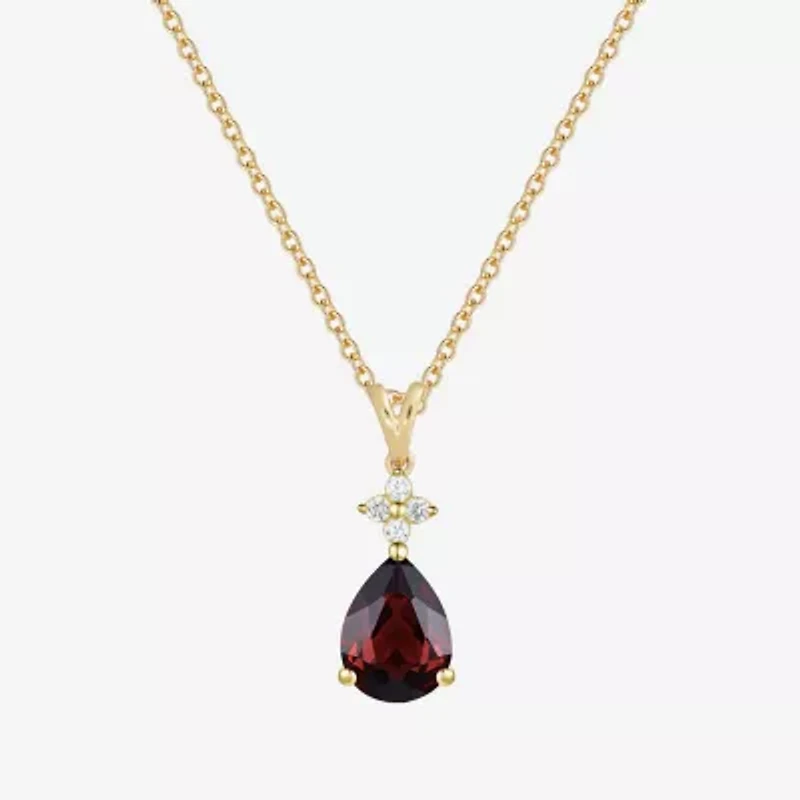 (I-J/I2-I3) Womens 1/10 CT. T.W. Natural Diamond and Gemstone 10K Gold Pear 18 Inch Pendant Necklace