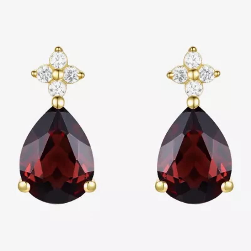 (I-J/I2-I3) Womens 1/10 CT. T.W. Genuine Red Garnet 10K Gold Pear Drop Earrings