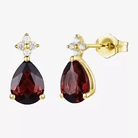 (I-J/I2-I3) Womens 1/10 CT. T.W. Genuine Red Garnet 10K Gold Pear Drop Earrings
