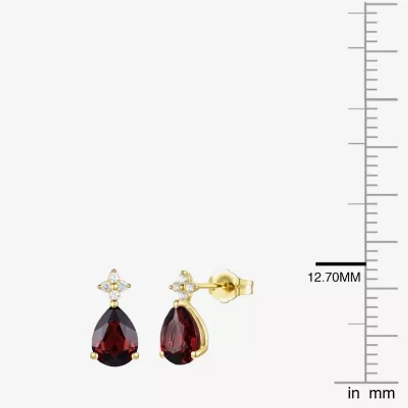 (I-J/I2-I3) Womens 1/10 CT. T.W. Genuine Red Garnet 10K Gold Pear Drop Earrings