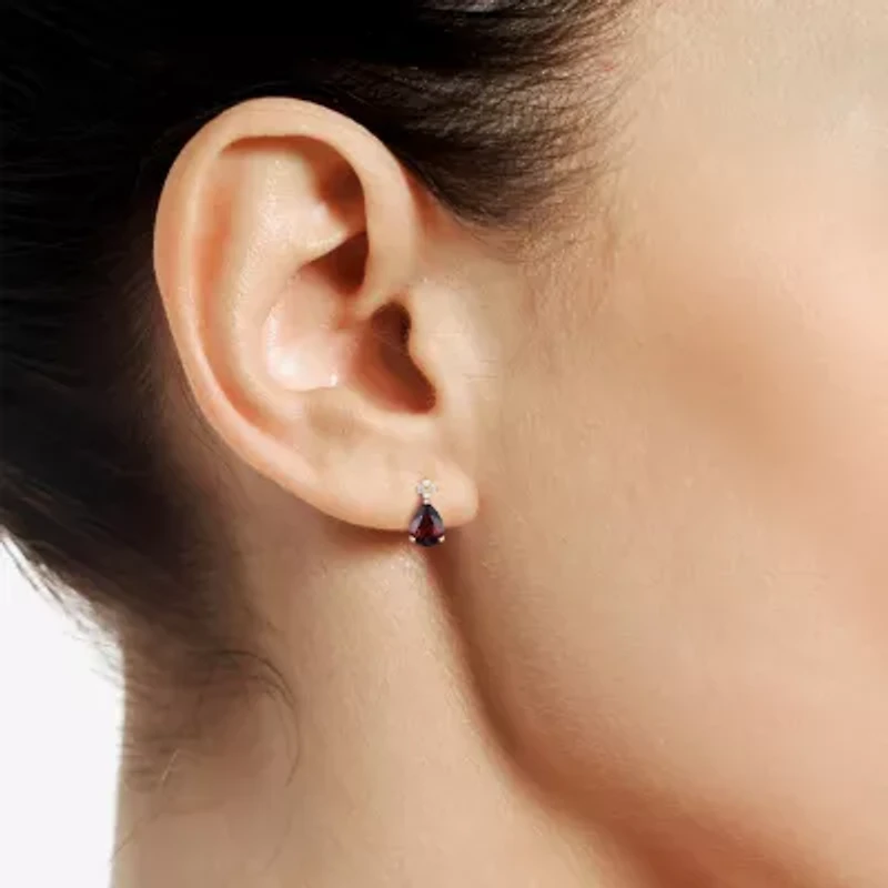 (I-J/I2-I3) Womens 1/10 CT. T.W. Genuine Red Garnet 10K Gold Pear Drop Earrings