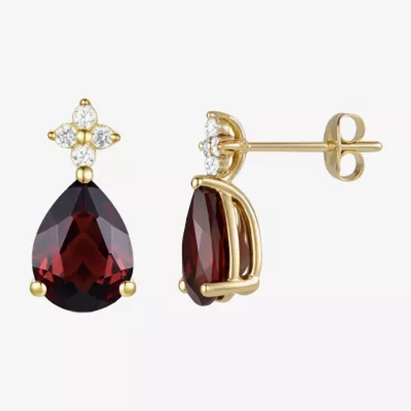 (I-J/I2-I3) Womens 1/10 CT. T.W. Genuine Red Garnet 10K Gold Pear Drop Earrings