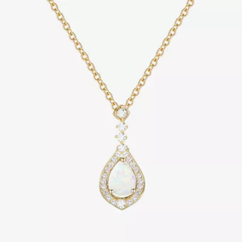 (I-J/I2-I3) Womens 1/5 CT. Lab Created White Opal 10K Gold Pear 18 Inch Pendant Necklace