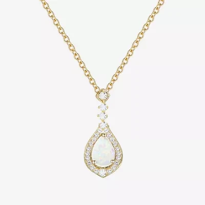 (I-J/I2-I3) Womens 1/5 CT. Lab Created White Opal 10K Gold Pear 18 Inch Pendant Necklace