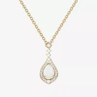 (I-J/I2-I3) Womens 1/5 CT. Lab Created White Opal 10K Gold Pear 18 Inch Pendant Necklace