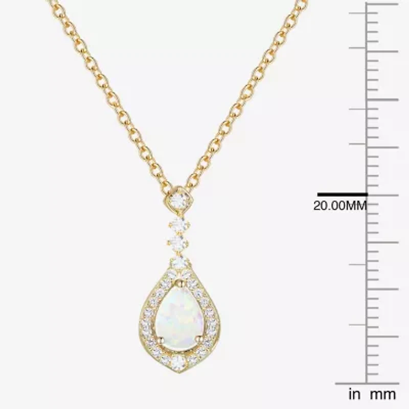 (I-J/I2-I3) Womens 1/5 CT. Lab Created White Opal 10K Gold Pear 18 Inch Pendant Necklace