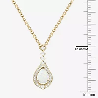 (I-J/I2-I3) Womens 1/5 CT. Lab Created White Opal 10K Gold Pear 18 Inch Pendant Necklace
