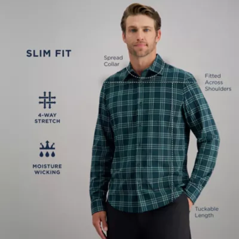 Haggar Performance Mens Long Sleeve Slim Fit Button-Down Shirt