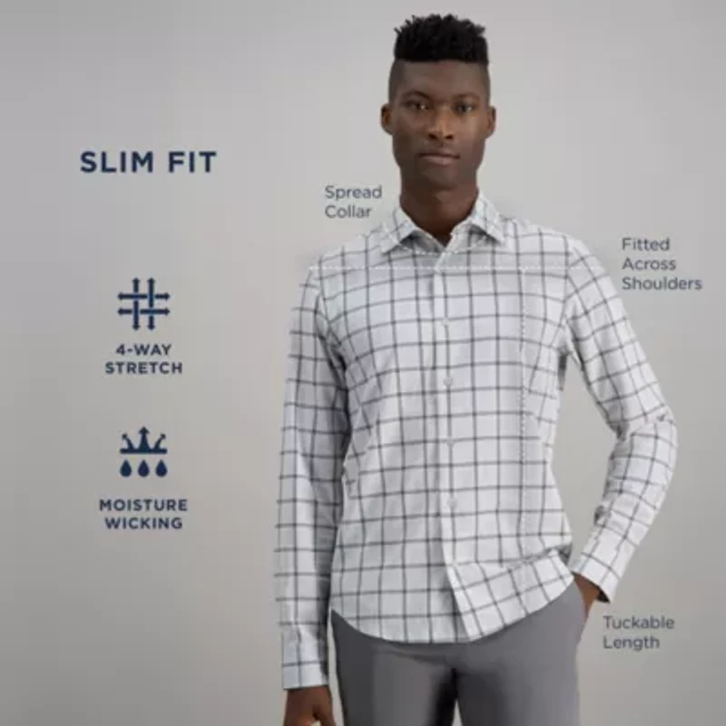 Haggar Performance Mens Long Sleeve Slim Fit Button-Down Shirt