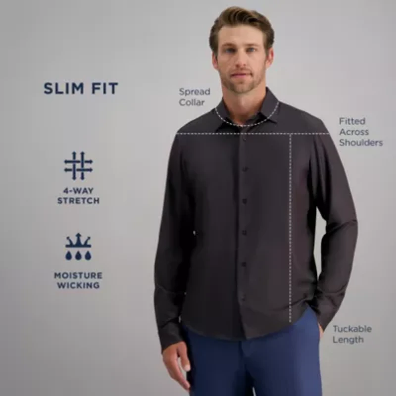 Haggar Performance Mens Long Sleeve Slim Fit Button-Down Shirt