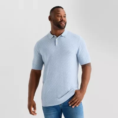 mutual weave Big and Tall Mens Short Sleeve Button Polo Sweater