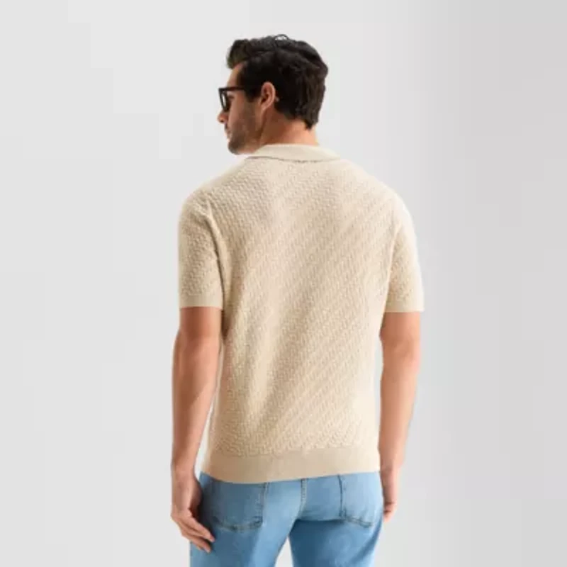 mutual weave Interwoven Mens Short Sleeve Button Polo Sweater
