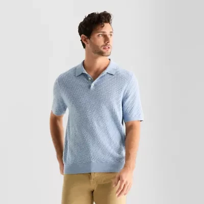 mutual weave Interwoven Mens Short Sleeve Button Polo Sweater
